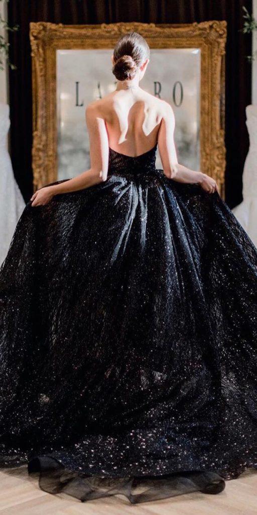 black wedding dresses ball gown low back sequins lazarobridal
