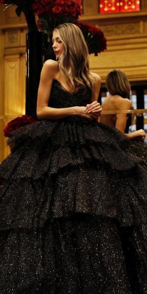 black wedding dresses ball gown ruffled skirt sequins moniquelhuillier