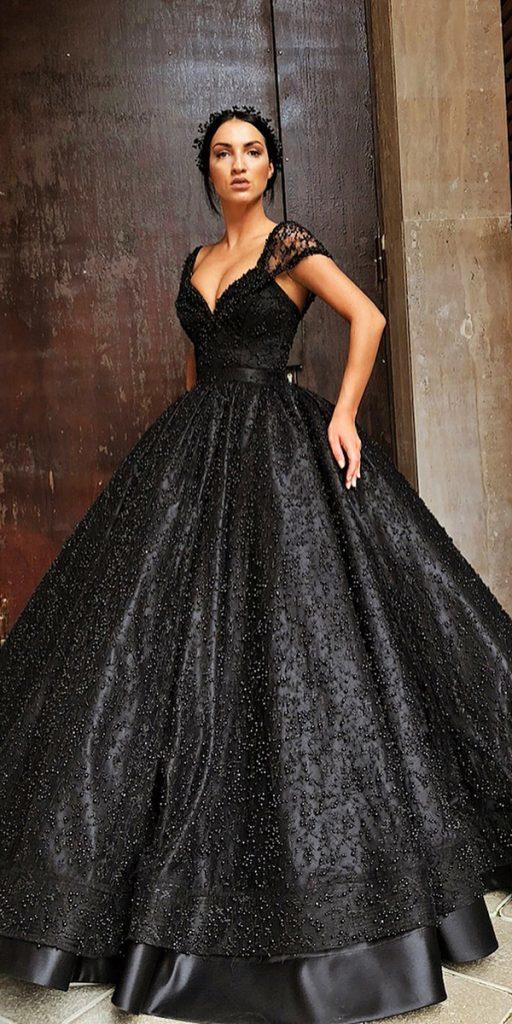  black wedding dresses ball gown sweetheart with cap sleeves with beaded jeweled liastubllaofficial