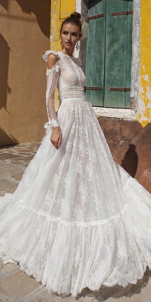 boho wedding dresses with sleeves a line delicate lace pinella passaro