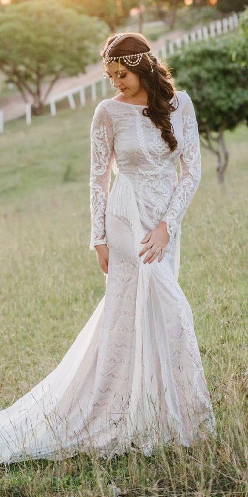 boho wedding dresses with sleeves sheath modest lace whenfreddiemetlilly