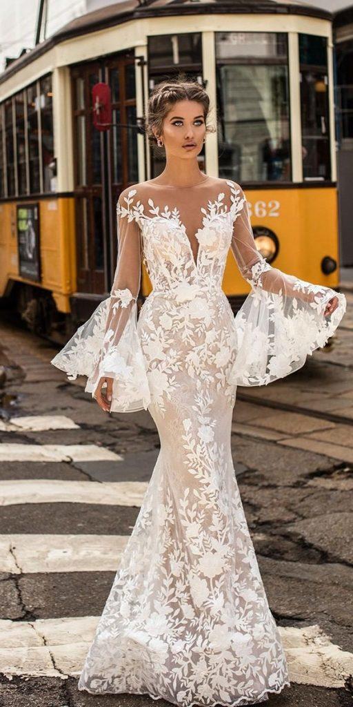  bridal gowns with sleeves mermaid illusion neckline floral tarikedizwhite