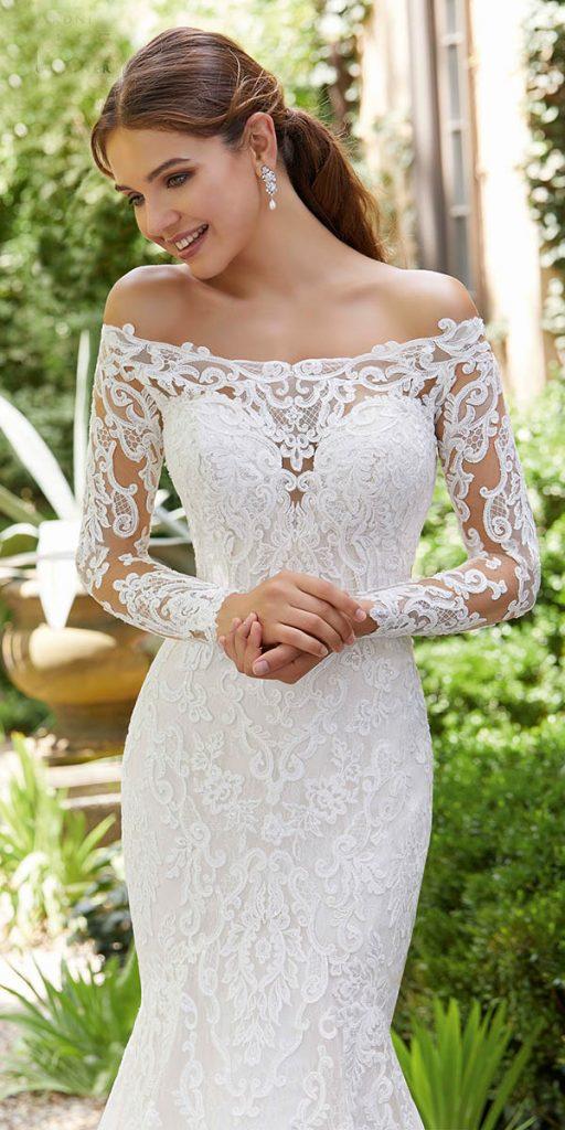  bridal gowns with sleeves off the shoulder lace mori lee