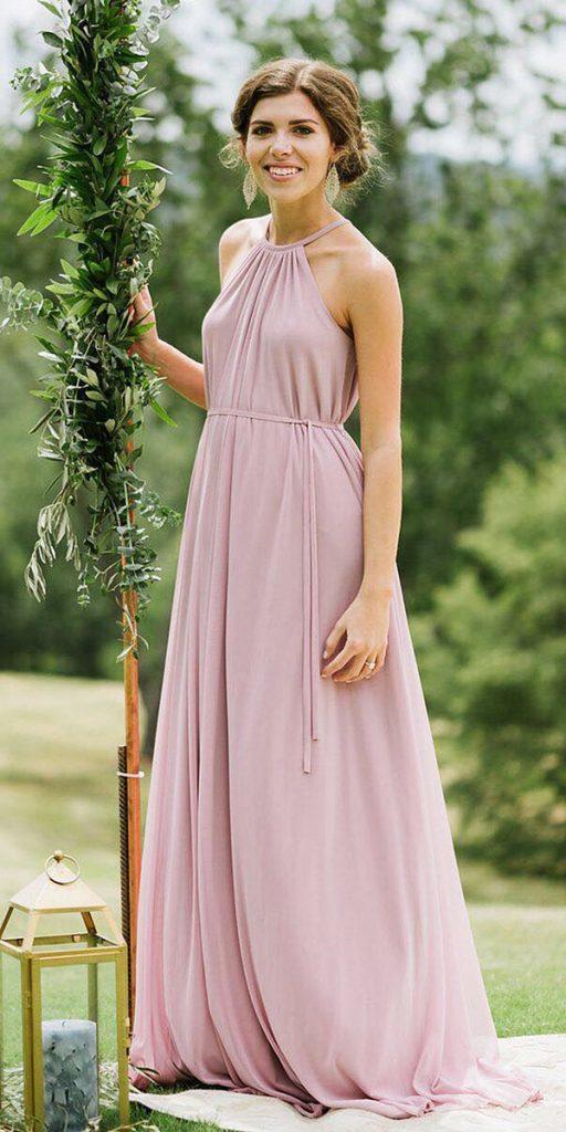  cheap bridesmaid dresses long pink halter neckline simple above 150 