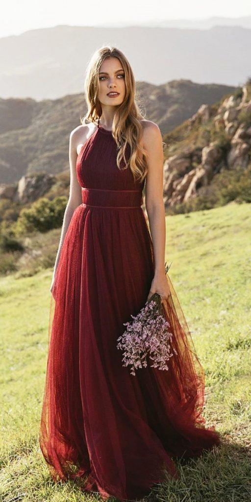 cheap bridesmaid dresses long red halter neckline above 150 jennyyoonyc