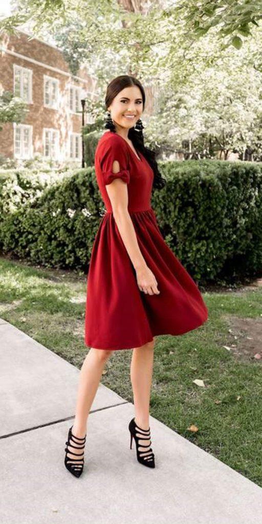 cheap bridesmaid dresses red knee length with cap sleeves under 100 rachelparcell
