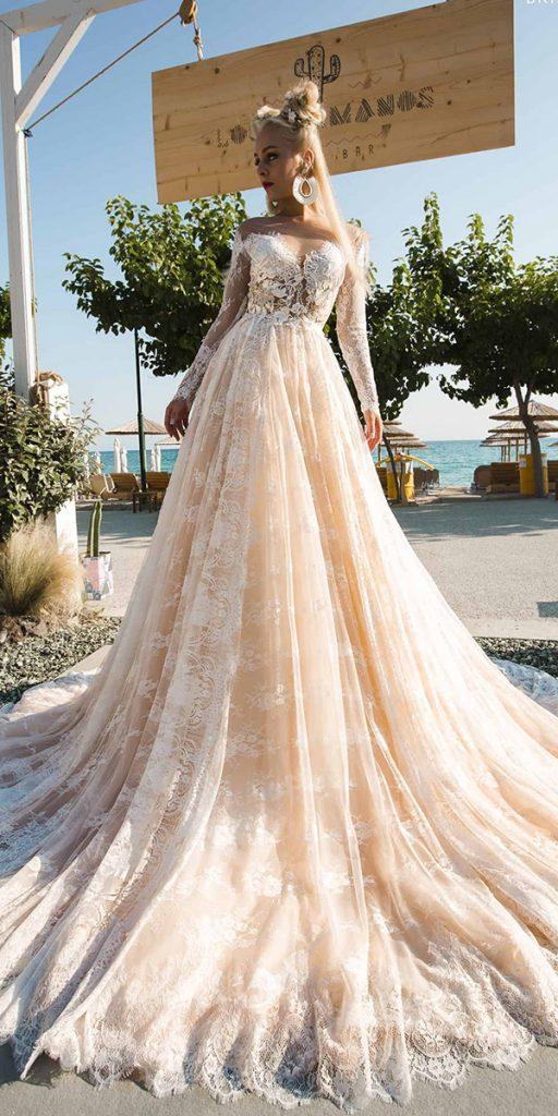 julija bridal fashion wedding dresses a line with long sleeves off the shoulder full lace 2019
