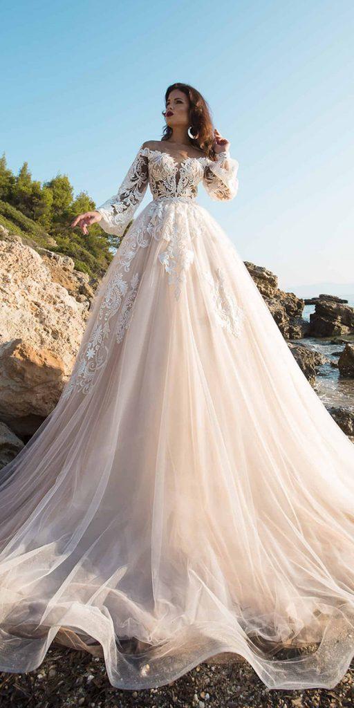 julija-bridal fashion wedding dresses ball gown illusion neckline with long sleeves blush