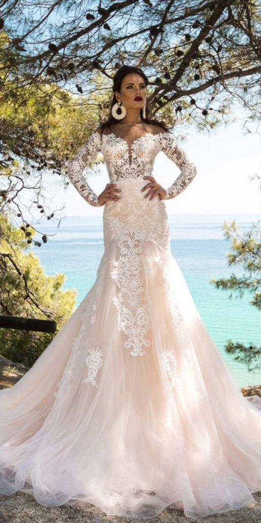 julija bridal fashion wedding dresses fit and flare with long sleeves lace illusion neckline 2019