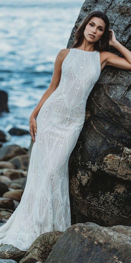 lace beach wedding dresses sheath sleveless country allurebridals