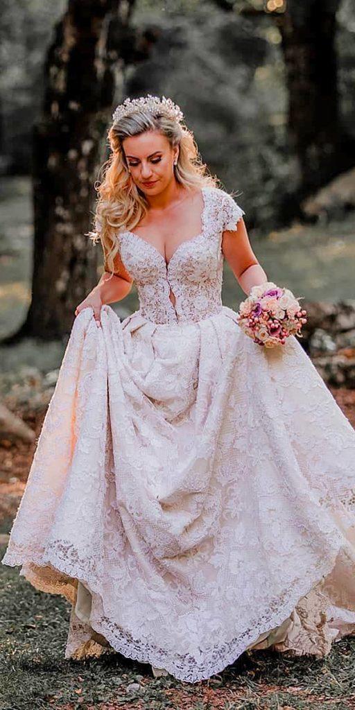  lace bridal gowns ball gown with cap sleeves country