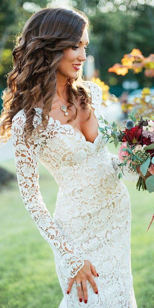  long sleeve wedding dresses sheath full lace sweetheart neckline aurorawsalo