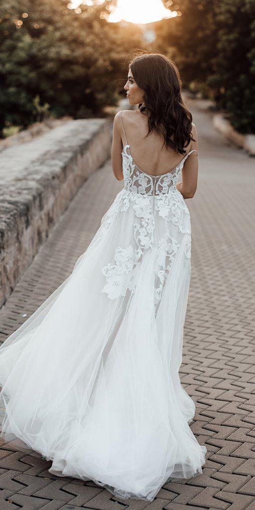 louvienne wedding dresses a line low back with straps lace