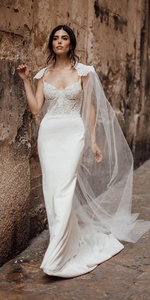 louvienne wedding dresses sheath spaghetti straps lace top with cape 2019