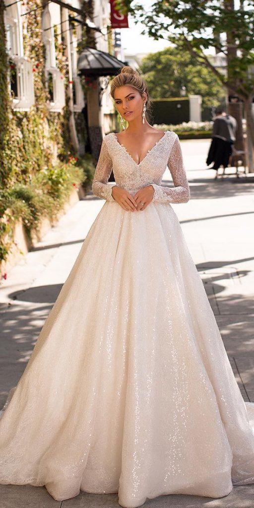 modest wedding dresses ball gown with long v neckline blush vierobridal