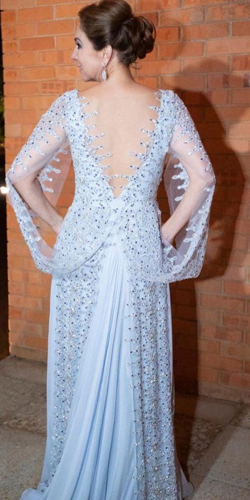 mother of the groom dresses blue long beaded illusion back paulodolce