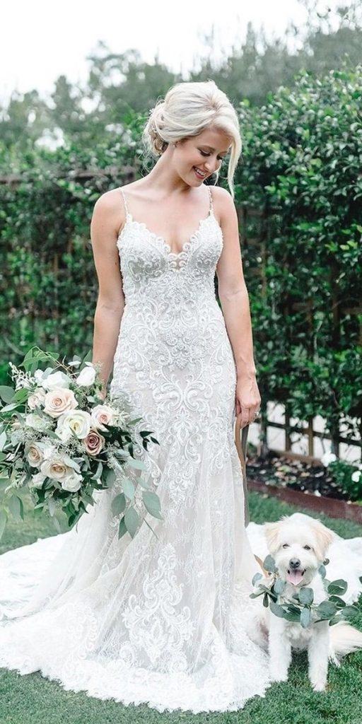 rustic lace wedding dresses sheath with spaghetti straps vintage allurebridals