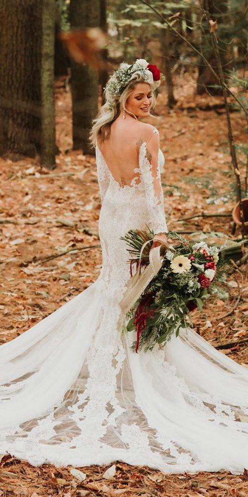 rustic lace wedding dresses with illusion long sleeves train country the ramsdens