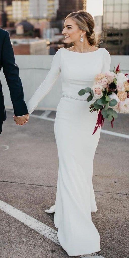  simple wedding dresses sheath with long sleeves clons meghan markle martinalianabridal
