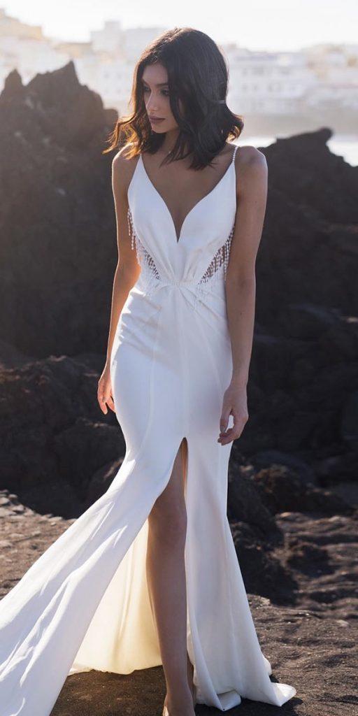 simple wedding dresses sheath with spaghetti straps v neckline for beach blammo biamo