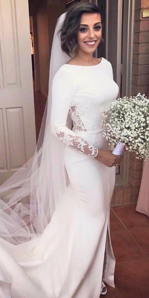  simple wedding dresses with long sleeves modest with lace detail georgeelsissa