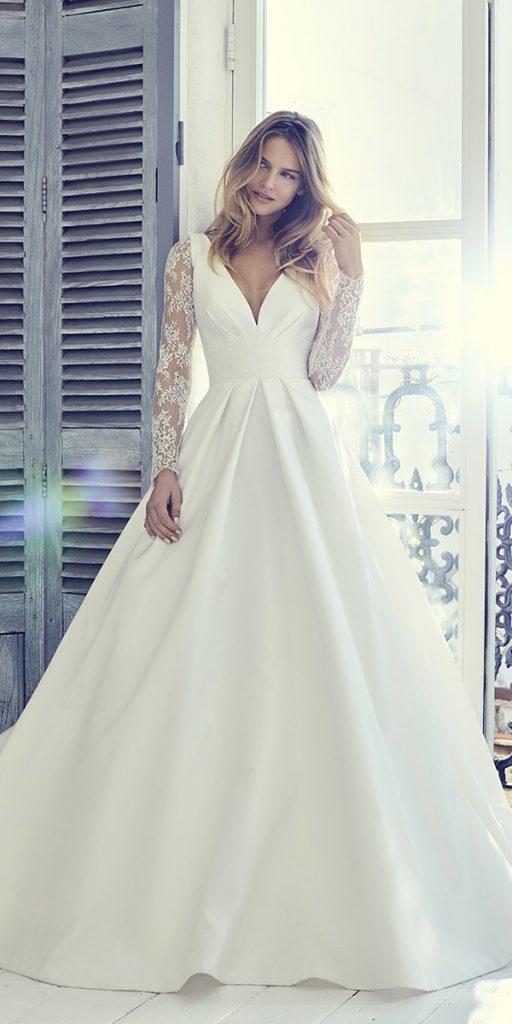 suzanne neville wedding dresses a line with long lace sleeves v neckline 2019