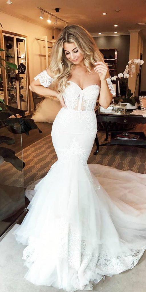 trumpet wedding dresses sweetheart strapless lace with detached sleeves berta