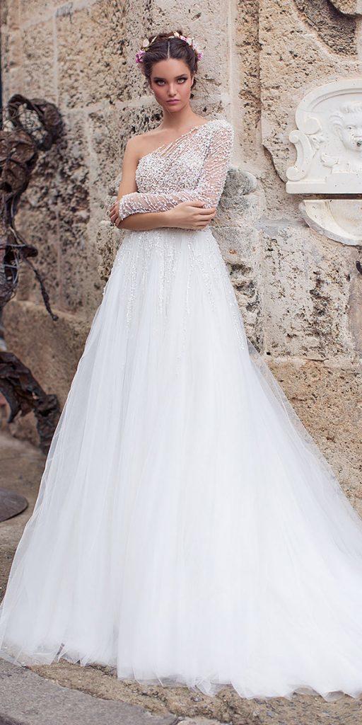 wedding dresses 2018 a line one shoulder assymetric neckline beaded top lorenzorossi