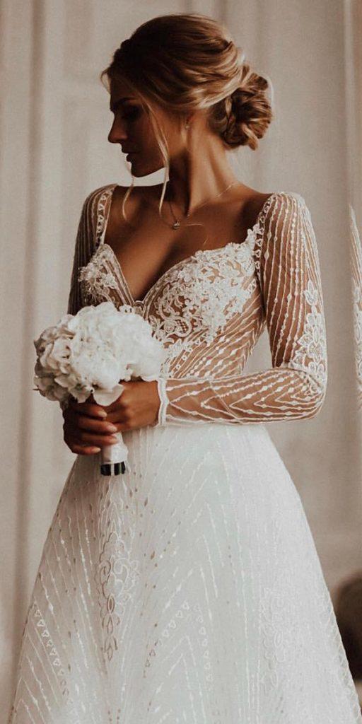 wedding dresses 2018 a line with illusion long sleeves sweetheart milla nova