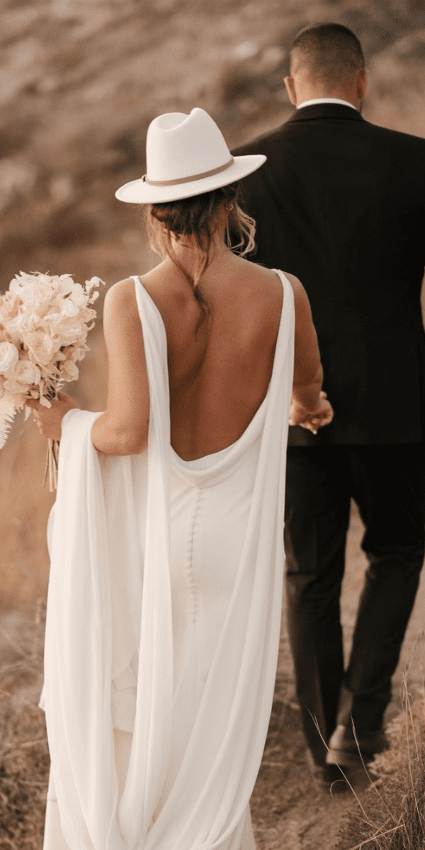 backless wedding dresses bride with groom