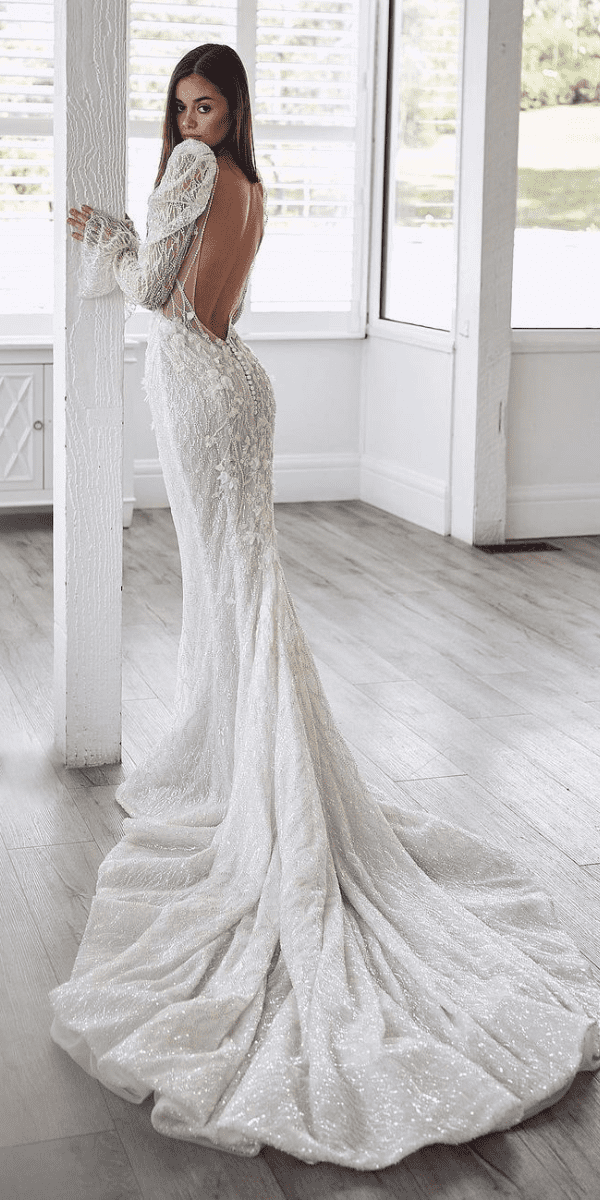 backless wedding dresses lace with long sleeves