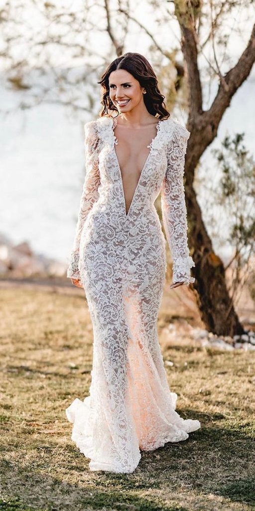 berta fantasy wedding dresses sheath sexy deep v neckline lace
