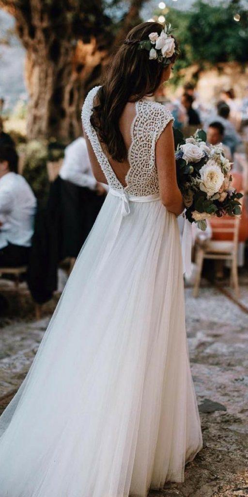 bohemian wedding dresses a line lace top v back bow country
