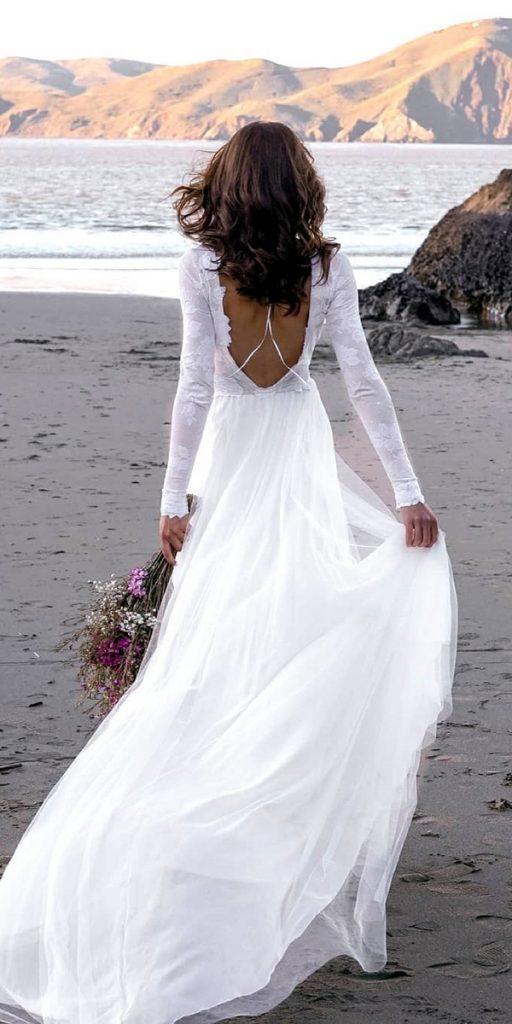 bridal gowns with sleeves a line with open back beach country wearyourlovexo