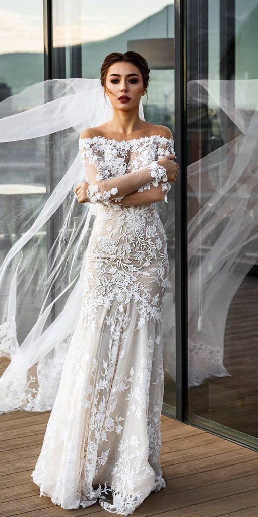  destination wedding dresses sheath illusion neckline floral appliques dzhalilmamaev