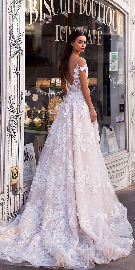 dream wedding dresses a line blush with cap sleeves floral lace train milla nova