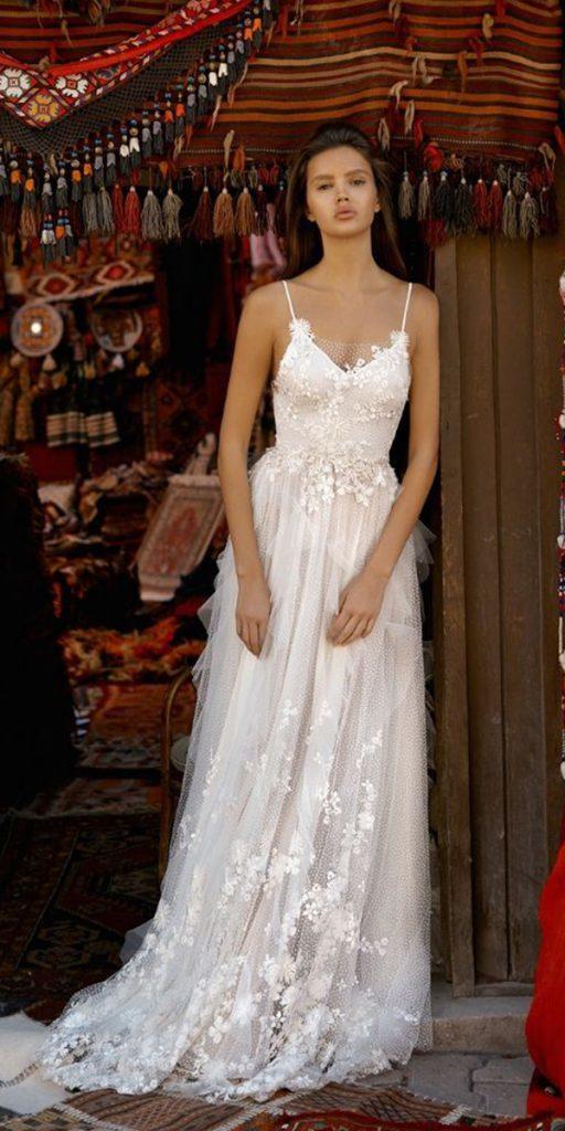 dream wedding dresses a line with spaghetti straps ruffled skirt lizmartinez