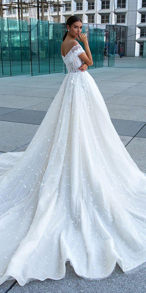 dream wedding dresses ball gown off the shoulder white with train crystal design