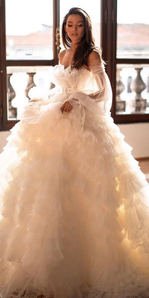 dream wedding dresses ball gown with sleeves ruffled skirt millanova
