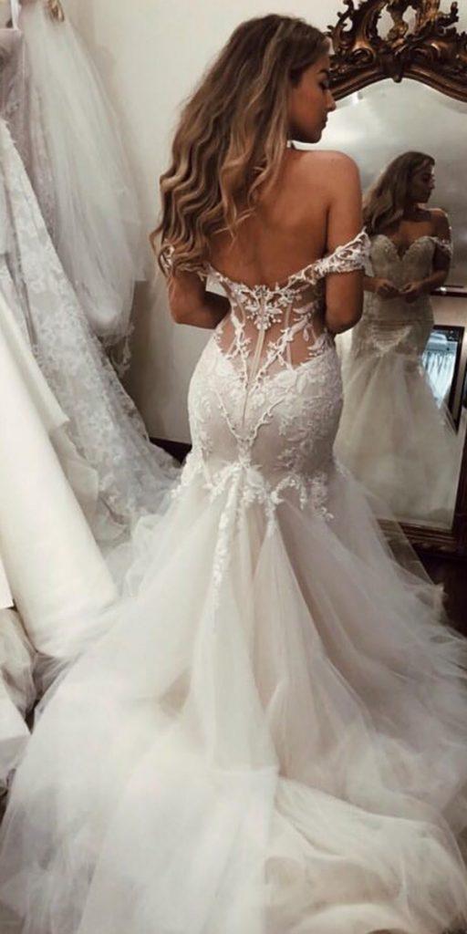 dream wedding mermaid low back sexy lace off the shoulder inesdisanto