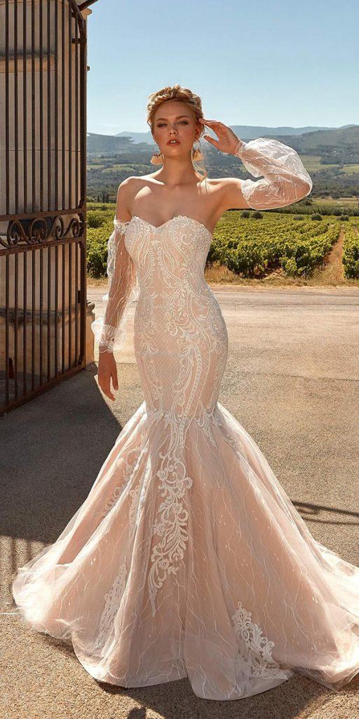 dream wedding dresses mermaid sweetheart neckline with detached puff sleeves lace ariamo