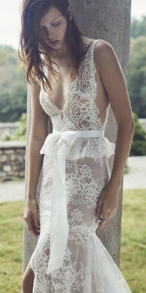 dream wedding dresses sheath lace v neckline with bow monique lhuillier