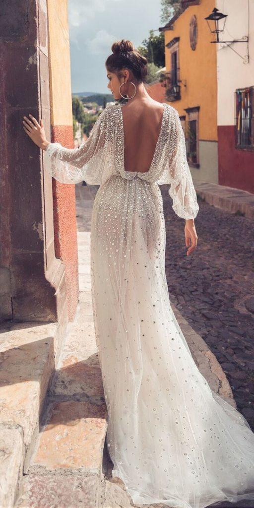 dream wedding dresses sheath open back with puff sleeves sequins julie vino