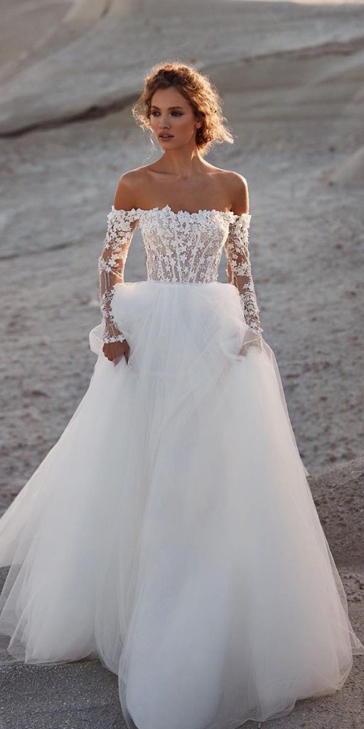 fantasy wedding dresses with sleeves floral lace millanova