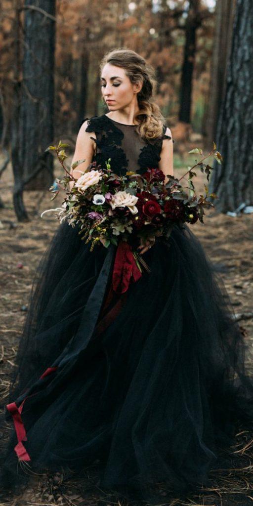 gothic wedding dresses ball gown illusion neckline tulle skirt