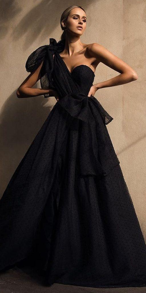 gothic wedding dresses black assymetric neckline sweetheart neckline whiterunway