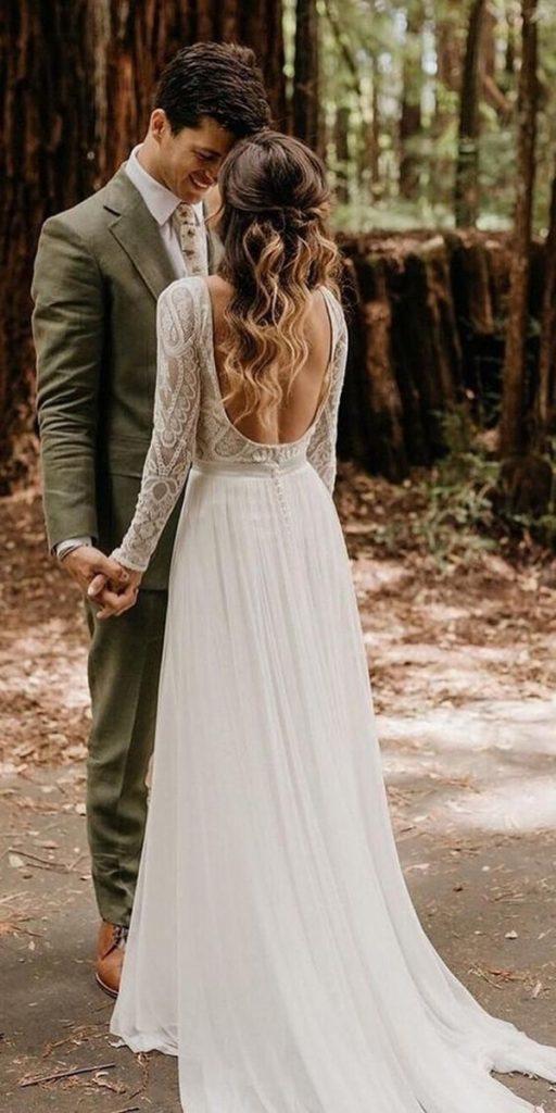 lace-boho wedding dresses a line open back with long sleeves flora