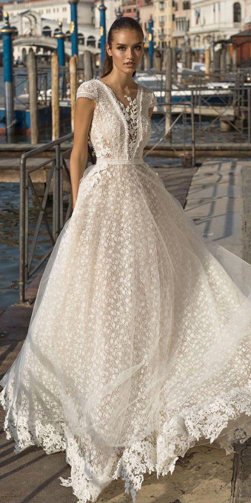  lace boho wedding dresses a line with cap passarosposa