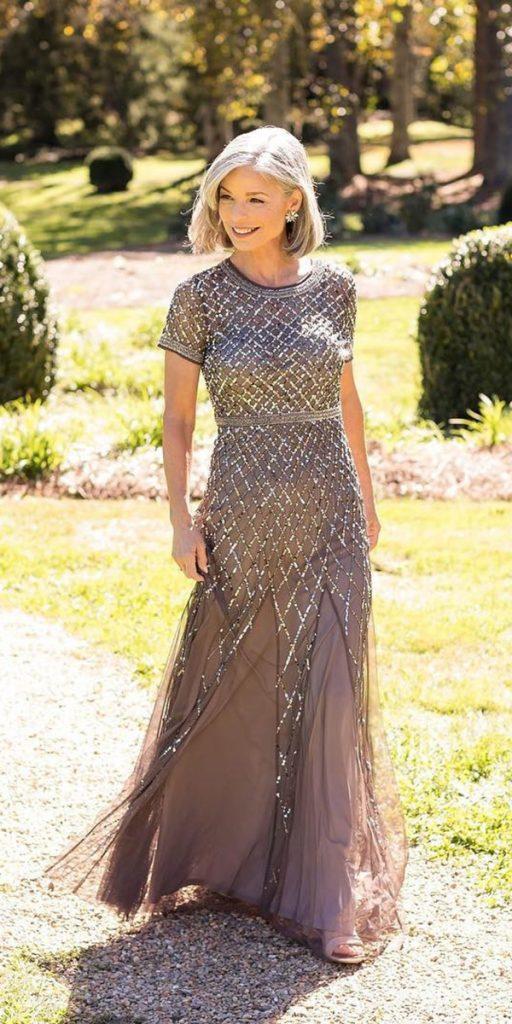 long mother of the bride dresses with cap sleeves sequins for spring brianleahyphoto