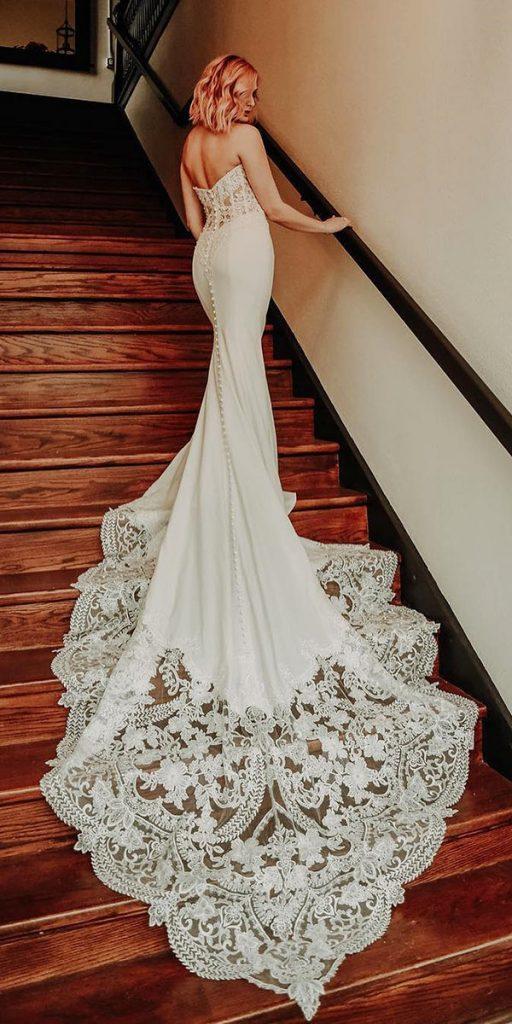 mermaid wedding dresses low back with train lace kennethwinston